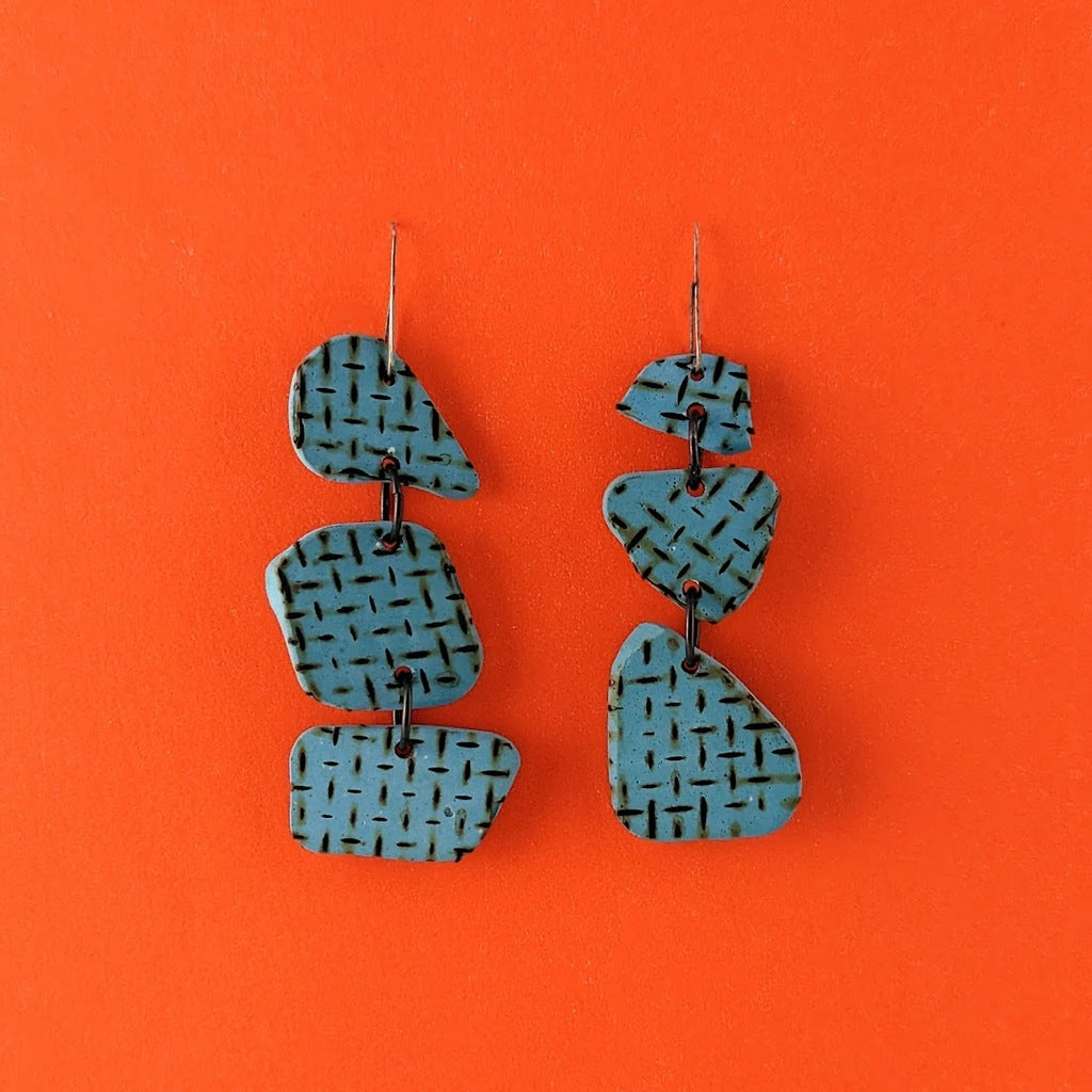 Azure Blue with Black Grid Earrings