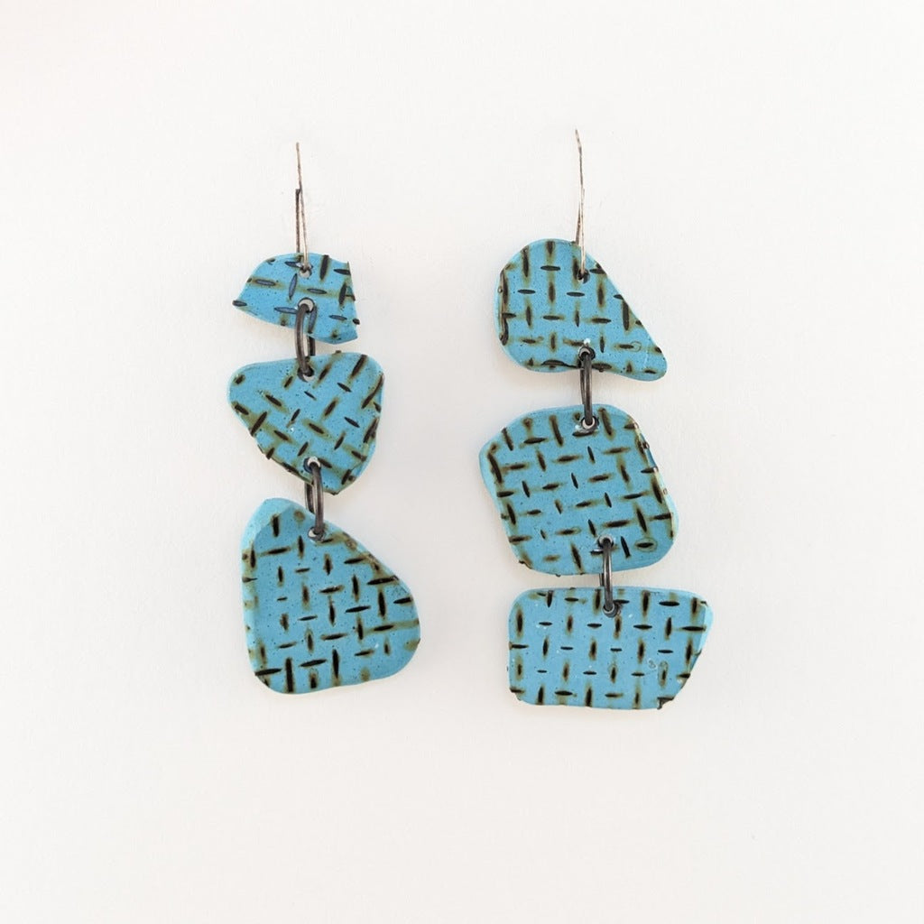 Azure Blue with Black Grid Earrings