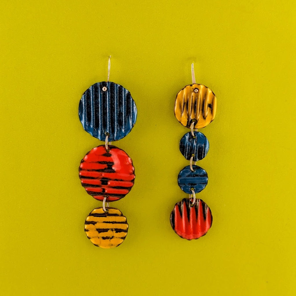 Circle Earrings - Blue, Orange, and Yellow