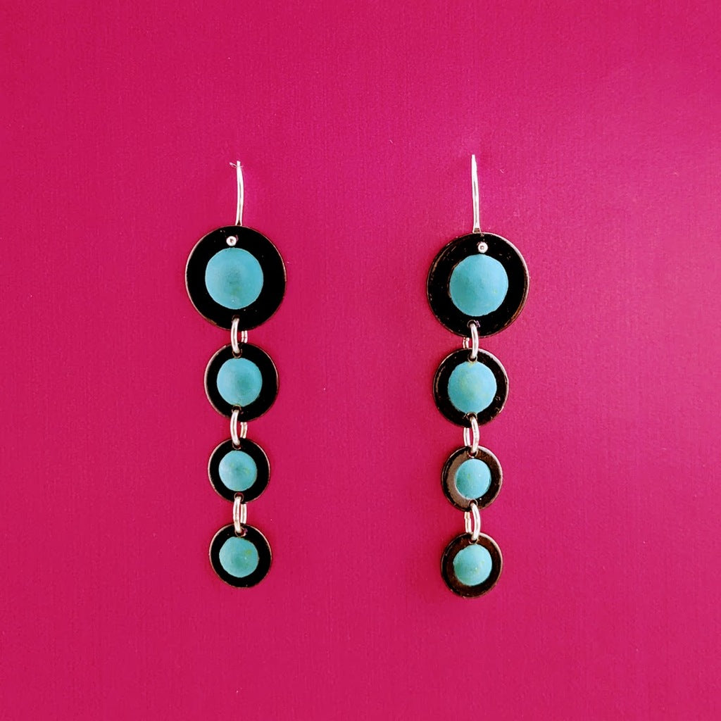 Four Graduated Blue Green Circles Earrings