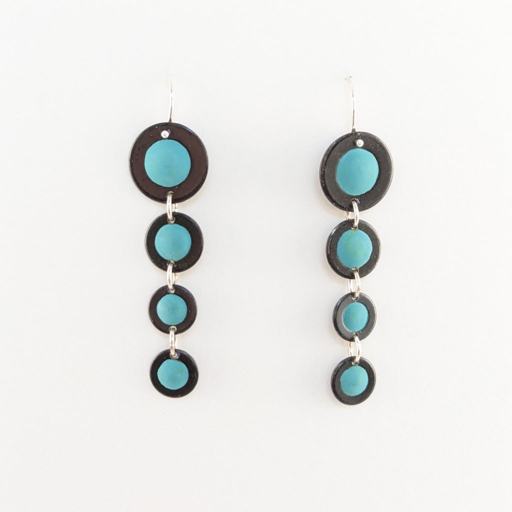 Four Graduated Blue Green Circles Earrings