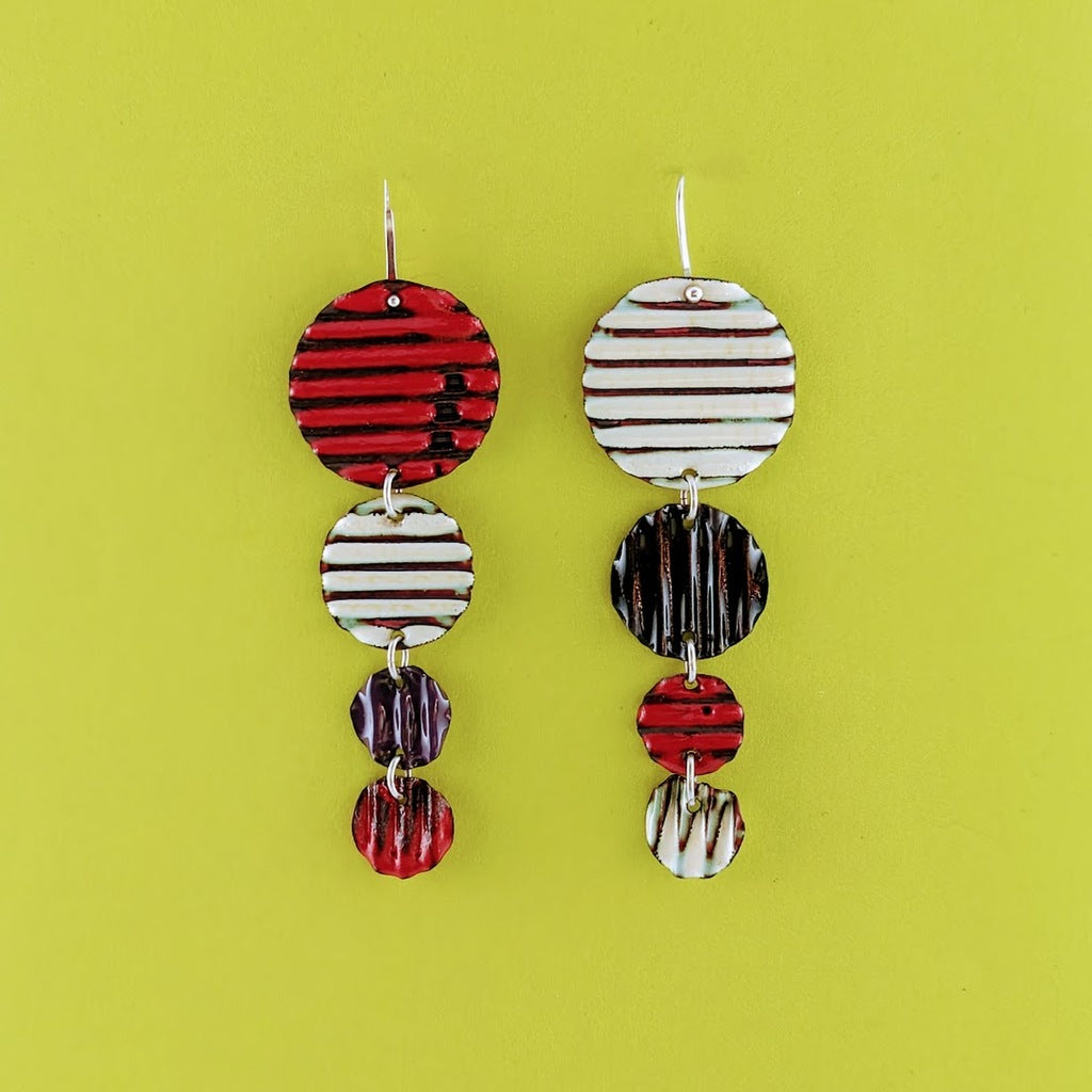 Circle Earrings - Ivory, Red, Black, and Purple