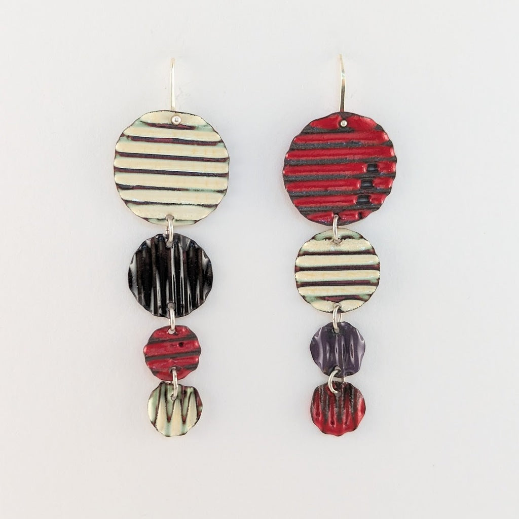 Circle Earrings - Ivory, Red, Black, and Purple