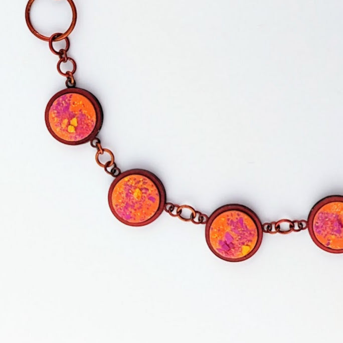 Magenta and Orange Necklace with Red Stain