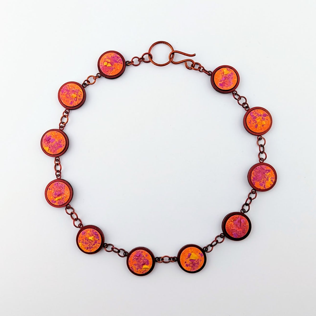 Magenta and Orange Necklace with Red Stain