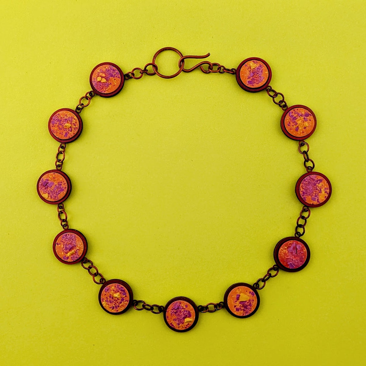 Magenta and Orange Necklace with Red Stain