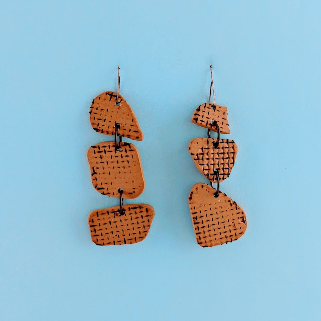 Ochre with Black Grid Earrings