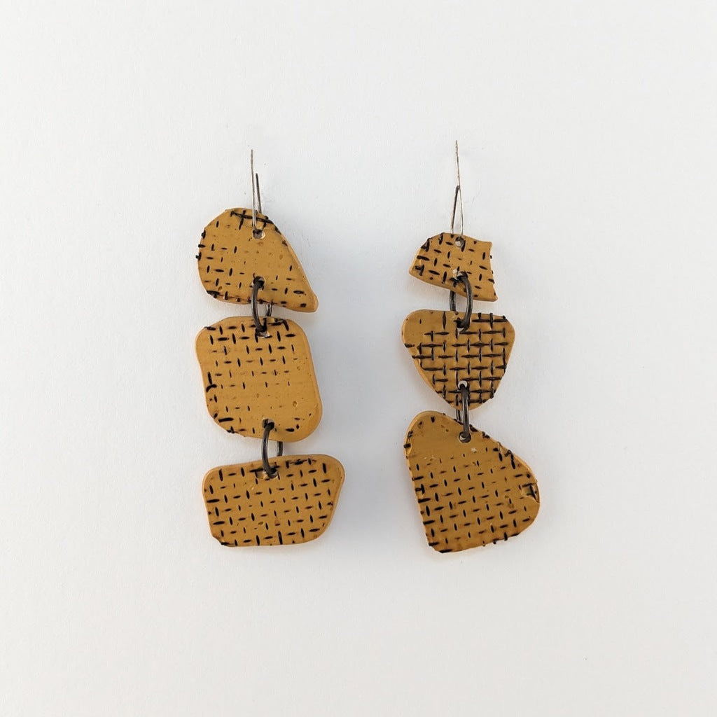 Ochre with Black Grid Earrings