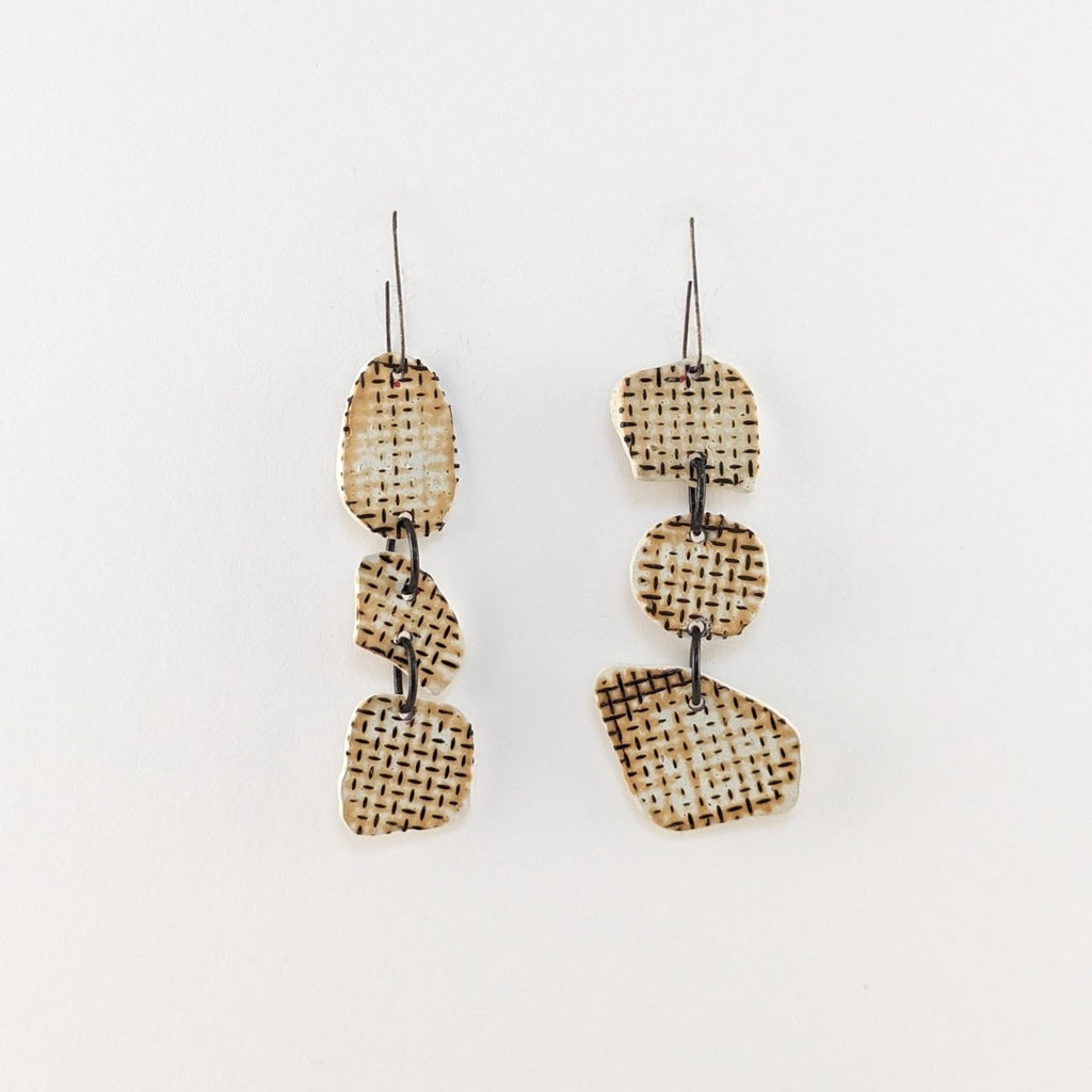 Off White with Brown Grid Earrings