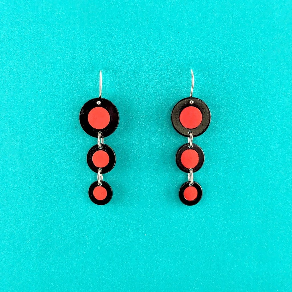 Three Graduated Red-Orange Circles Earrings