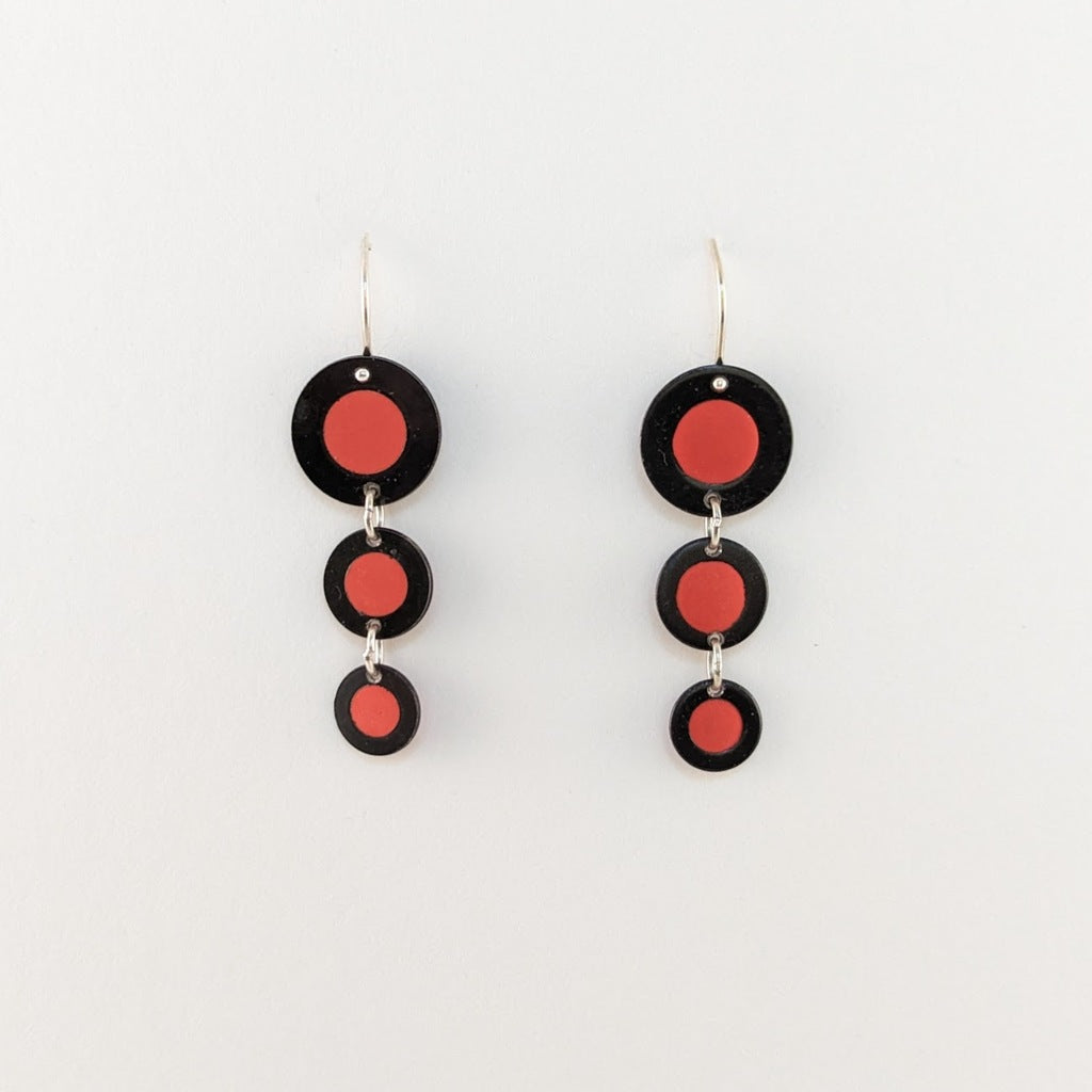 Three Graduated Red-Orange Circles Earrings