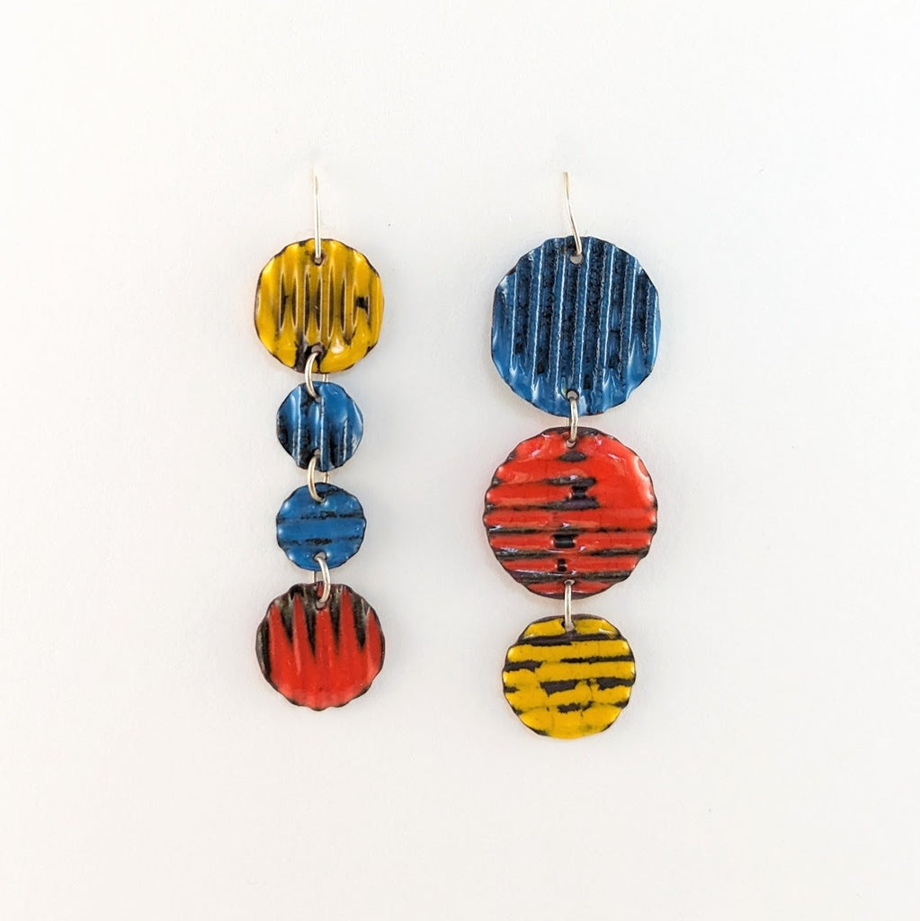 Circle Earrings - Blue, Orange, and Yellow